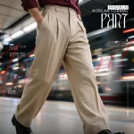 Premium Beige Korean Style Baggy Formal Pants for Men BD